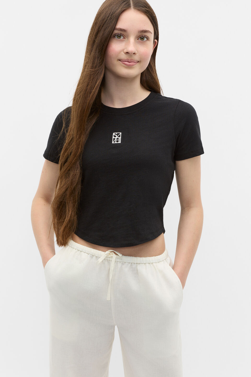 Crew Neck Logo Tee  Black