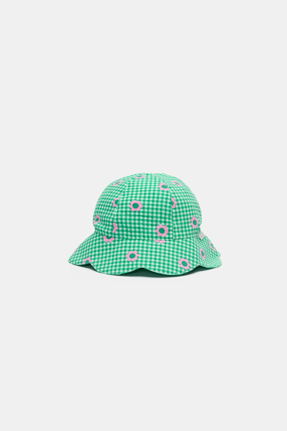 Check Flower Sun Hat  Light Evergreen