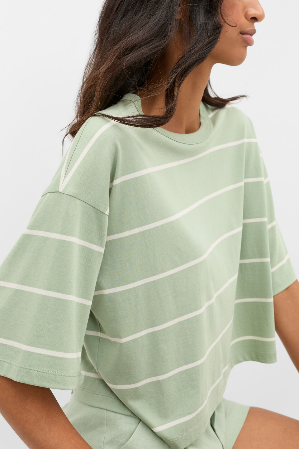 Boxy Draped Tee  Eucalyptus Stripe