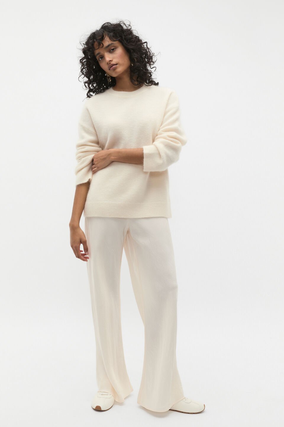 Fluffy Crew Neck Knit  Coconut Cream