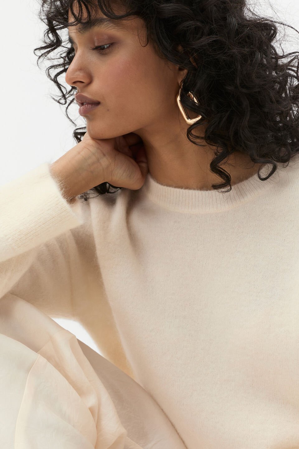 Fluffy Crew Neck Knit  Coconut Cream