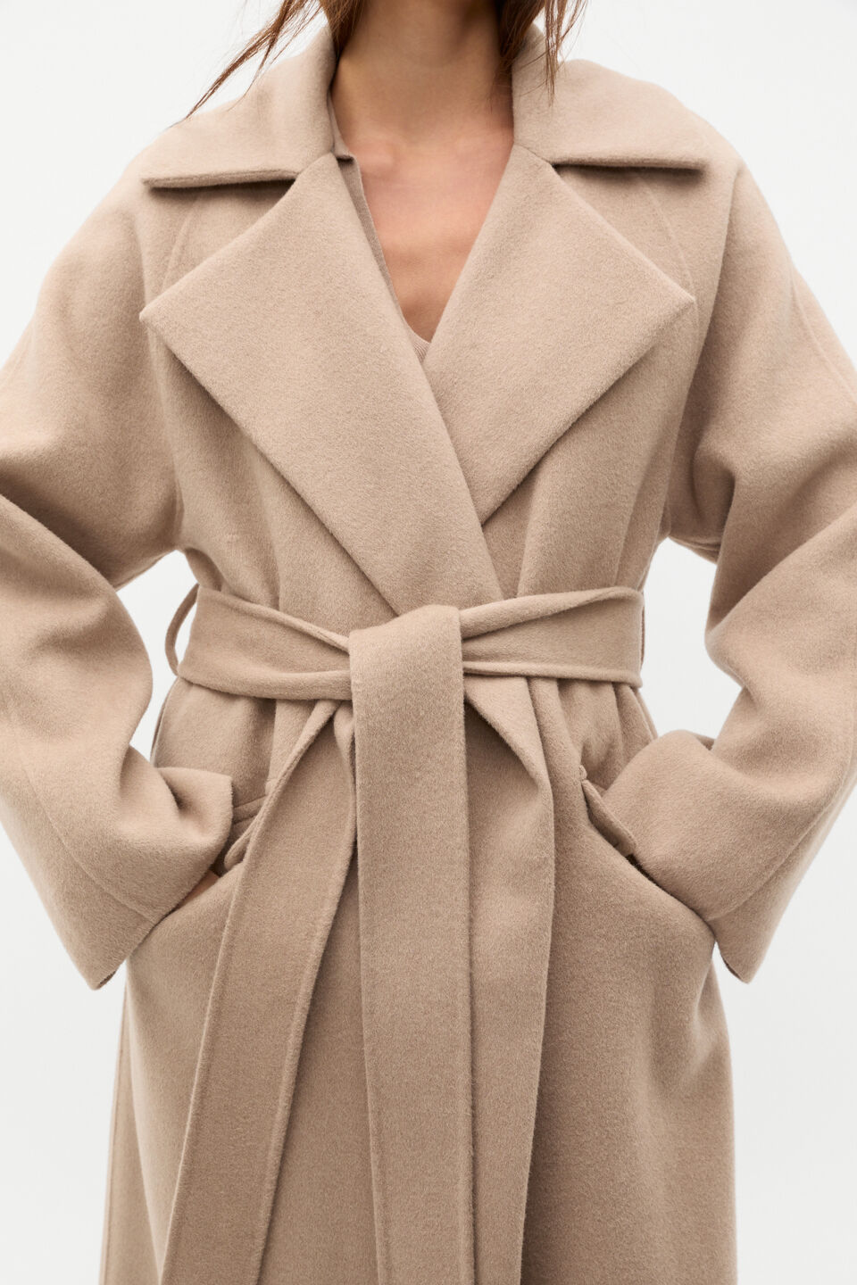 Wool Blend Lapel Coat  Cookie
