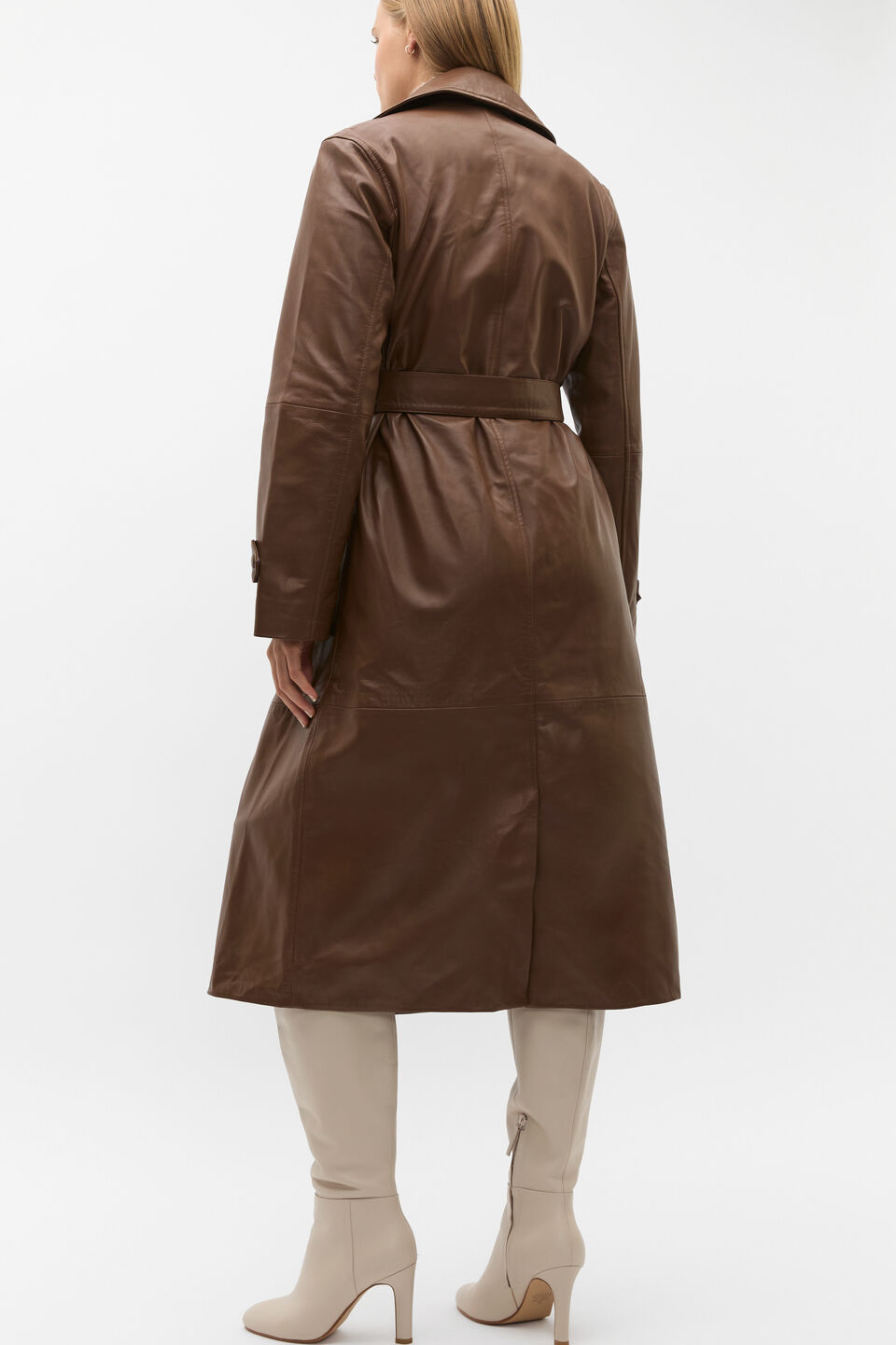 Leather Belted Trench Coat  Maple