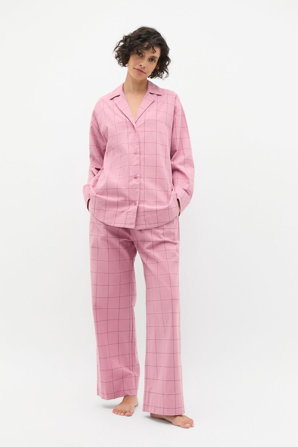 Flannelette Shirt and Pant PJ Set  Mauve