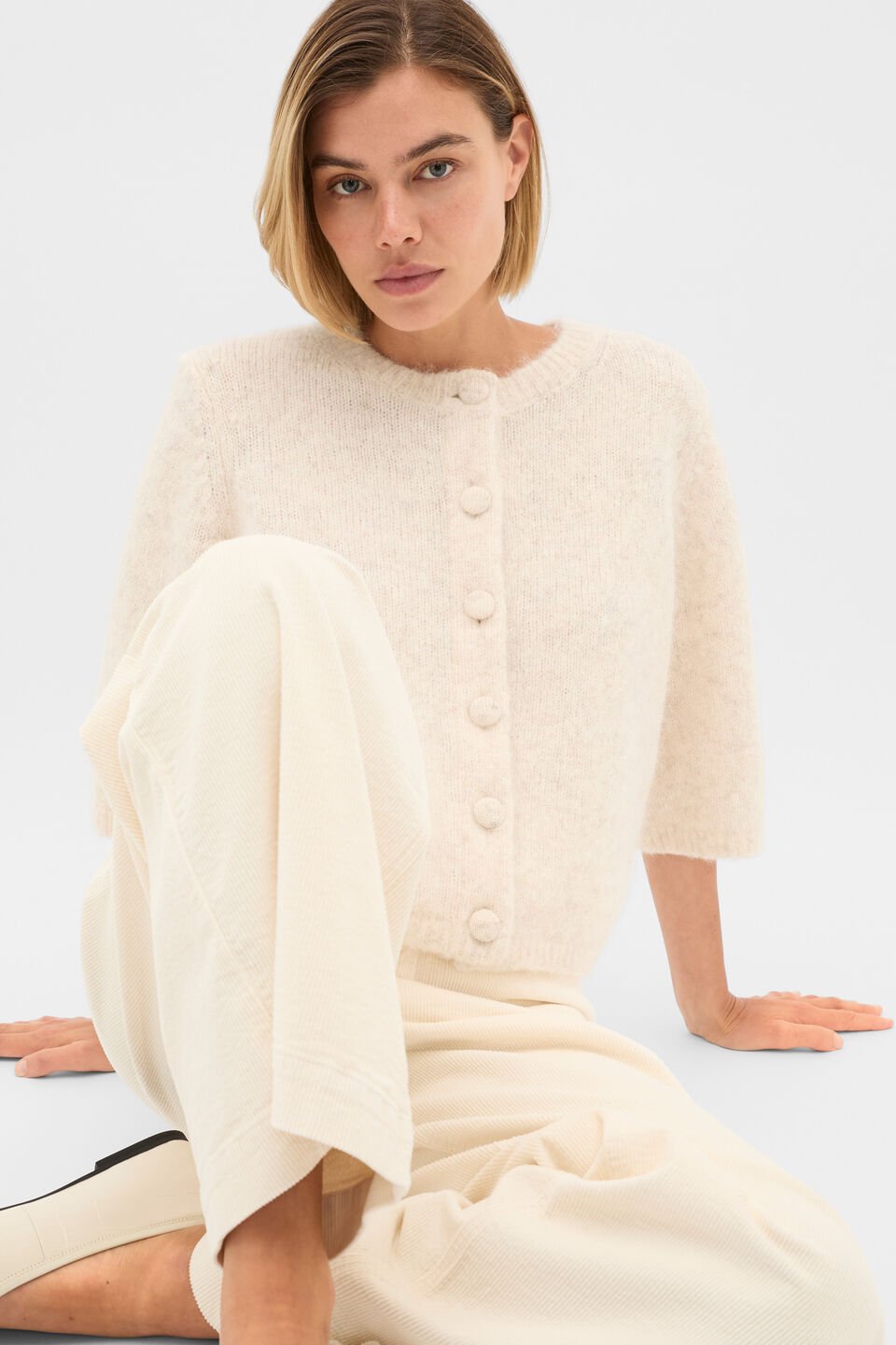 Lofty Short Sleeve Cardigan  Mist Marle