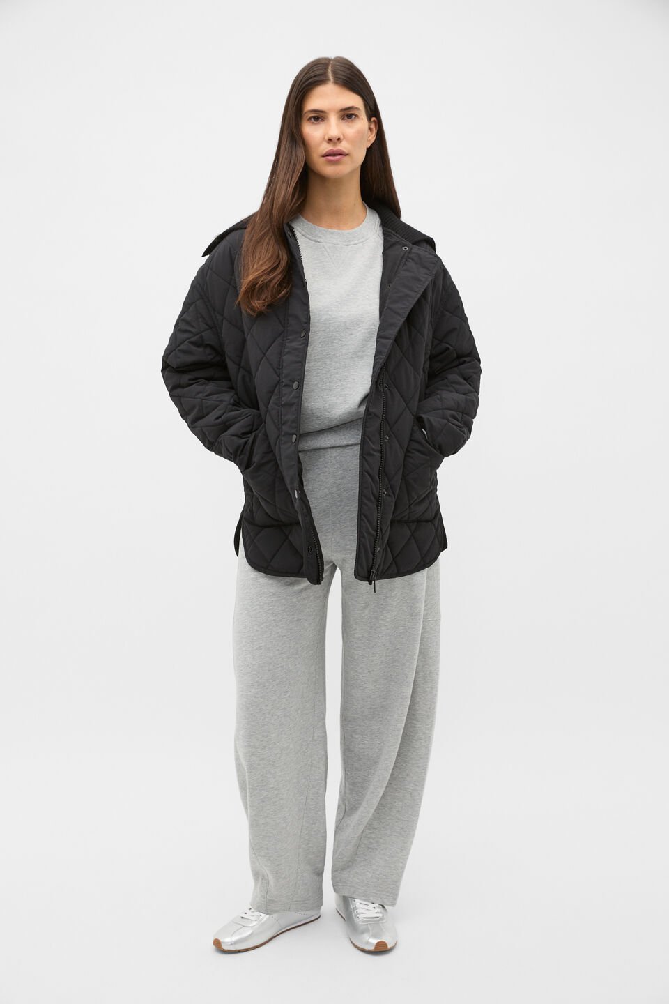 Quilted Rib Collar Jacket  Black