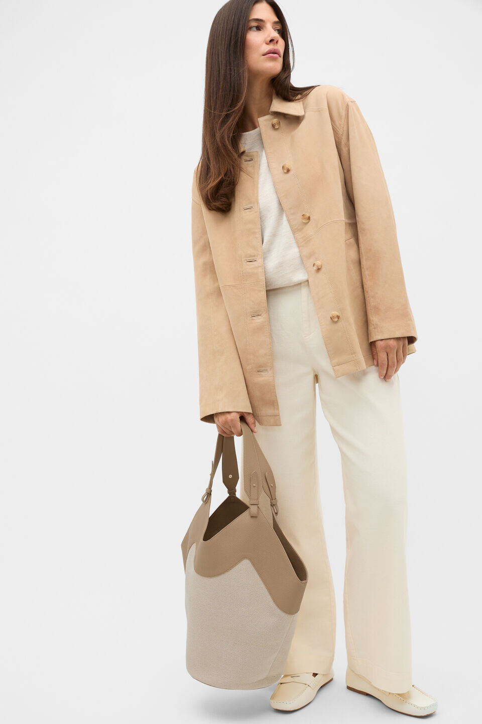 Two Tone Gathered Tote  Sandstone