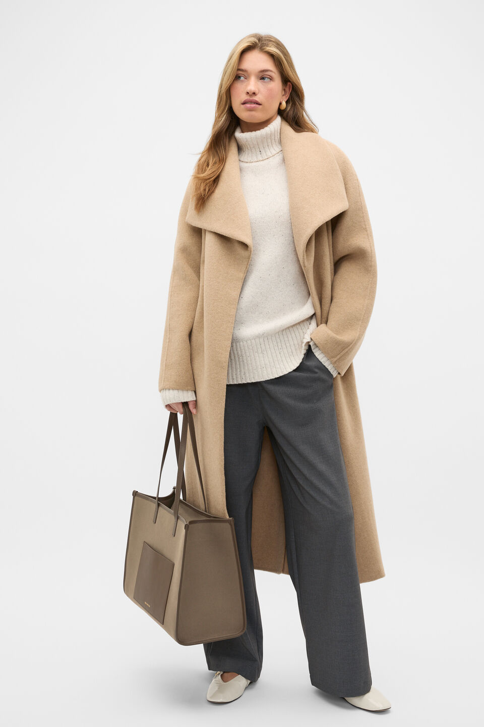 Leather Detail Carry All Tote  Cocoa