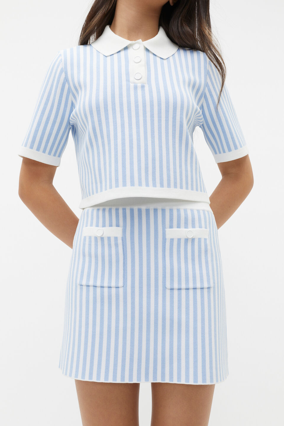 Stripe Knit Skirt  Sky Blue