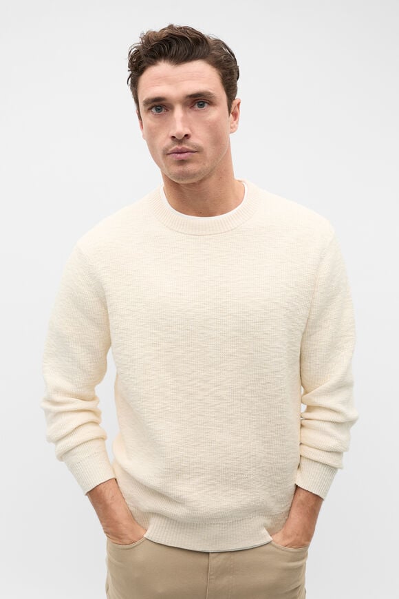 Slub Yarn Crew Neck Knit  Cream  hi-res