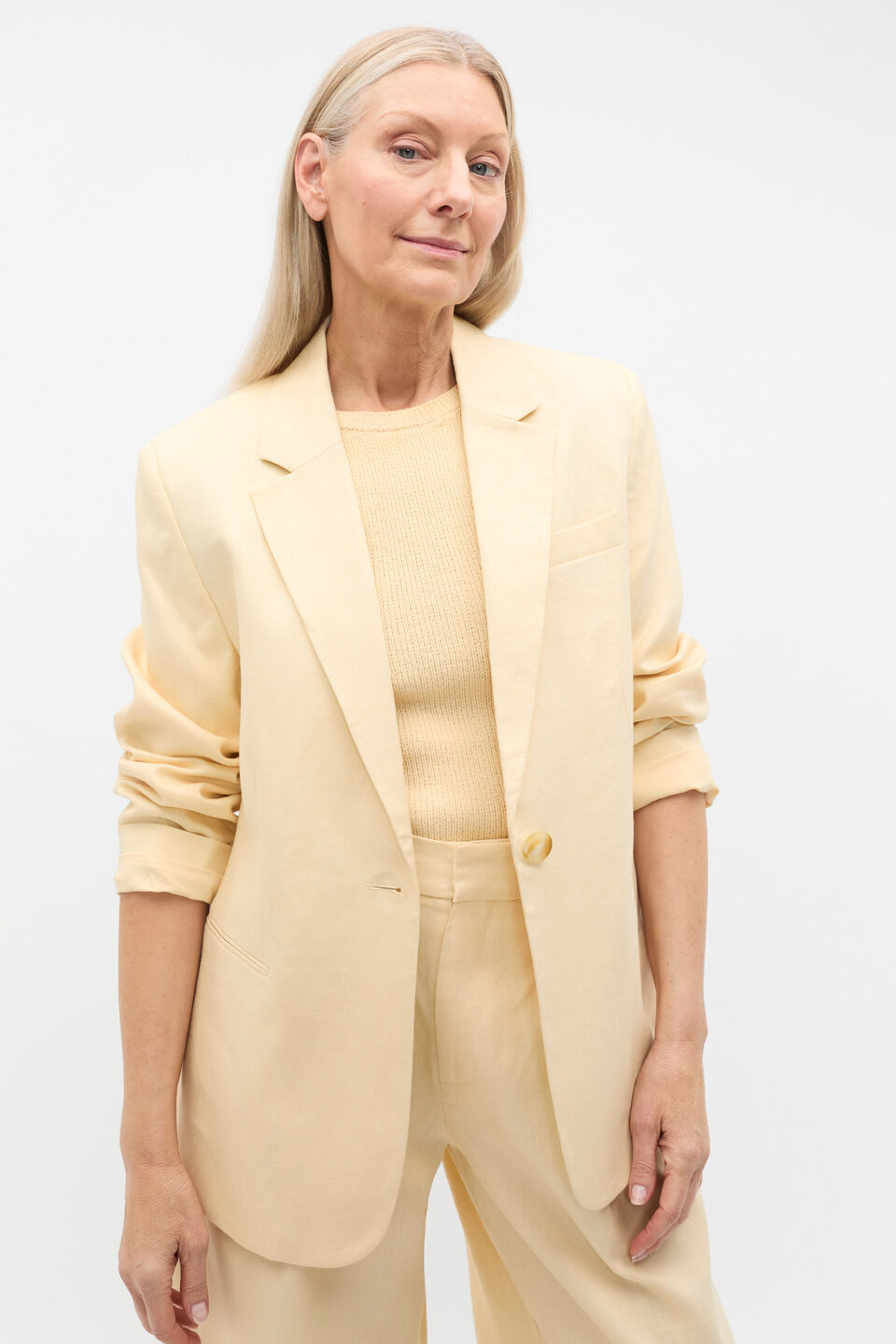 Tailored Linen Blazer  Shortbread