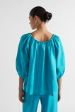 Linen Drawstring Top  Peacock Blue  hi-res