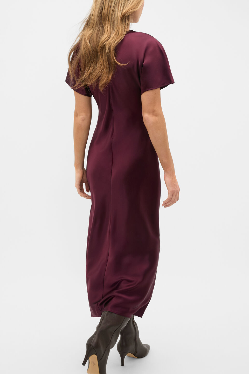 Satin Knot Front Dress  Plum Red