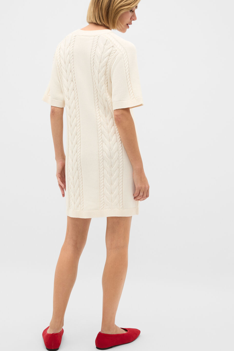 Cotton Cable Knit Mini Dress  Coconut Cream