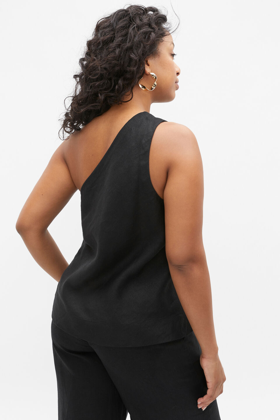 Linen One Shoulder Top  Black