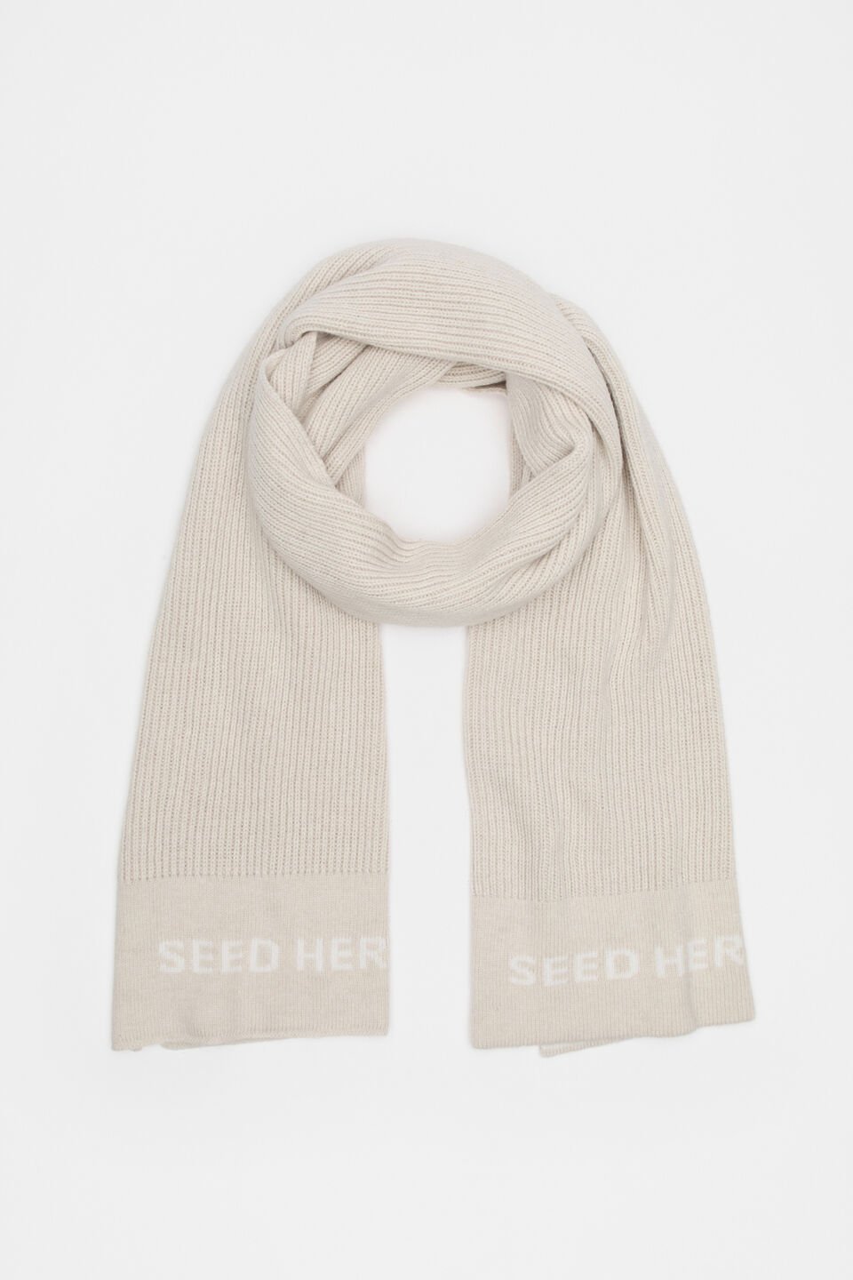 Rib Knit Logo Scarf  Oat Marle
