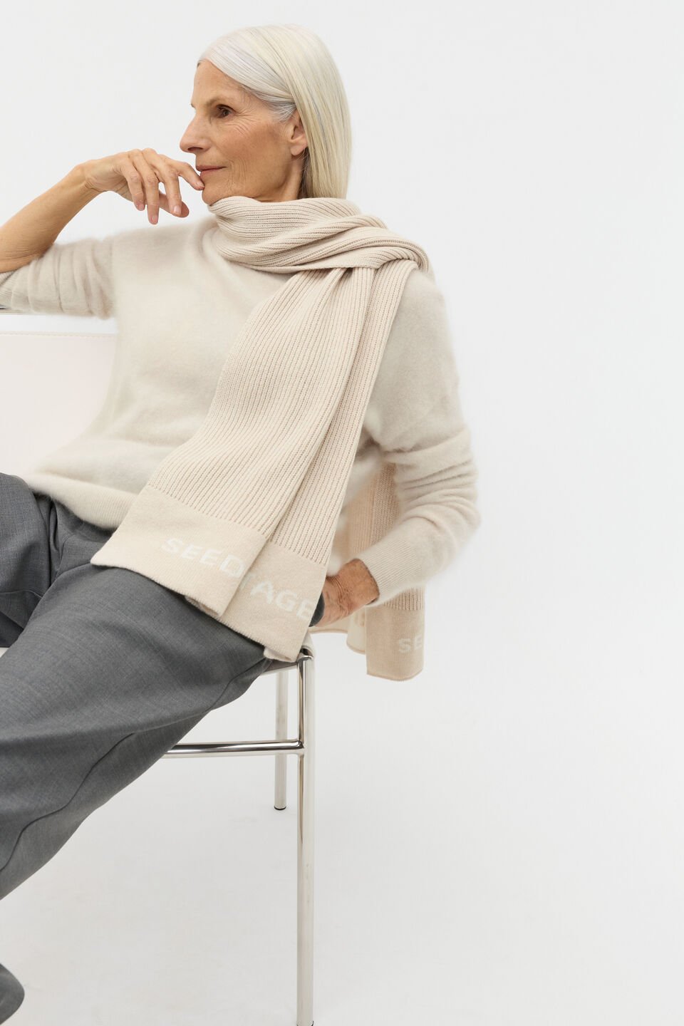 Rib Knit Logo Scarf  Oat Marle