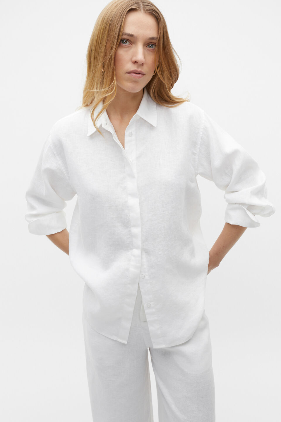 Core Linen Boyfriend Shirt  Whisper White