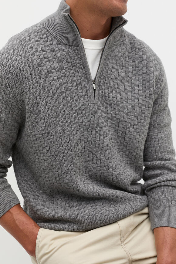 Textured Half Zip Knit  Vintage Grey Marle  hi-res