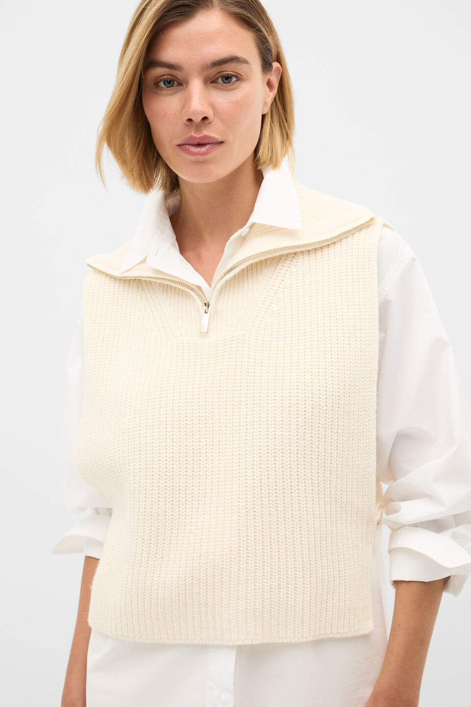 Rib Knit Collar Bib  Coconut Cream