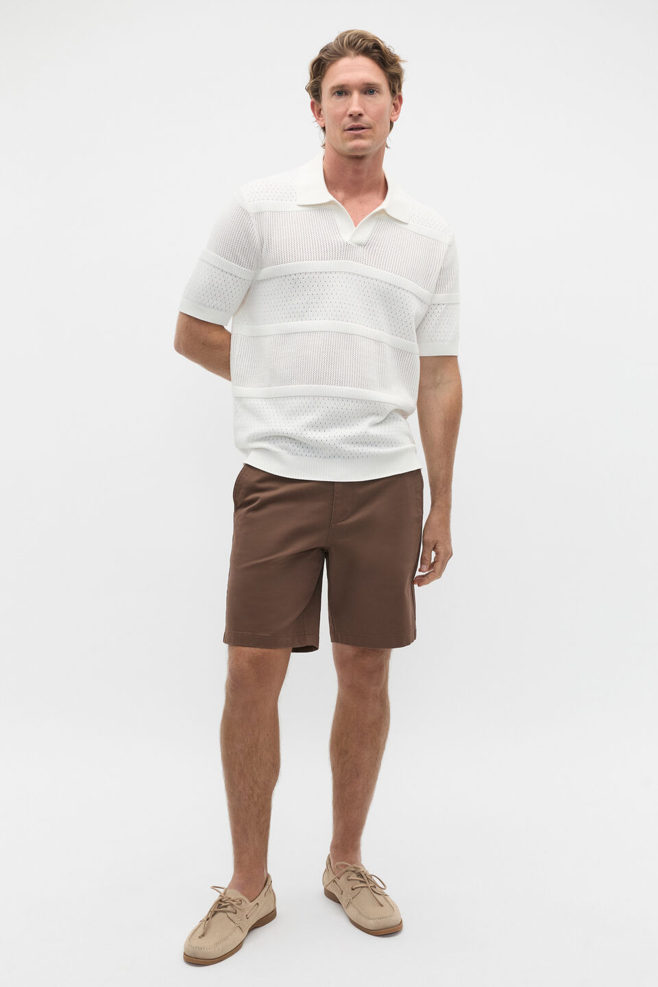 Crochet Knit Polo  Vintage White