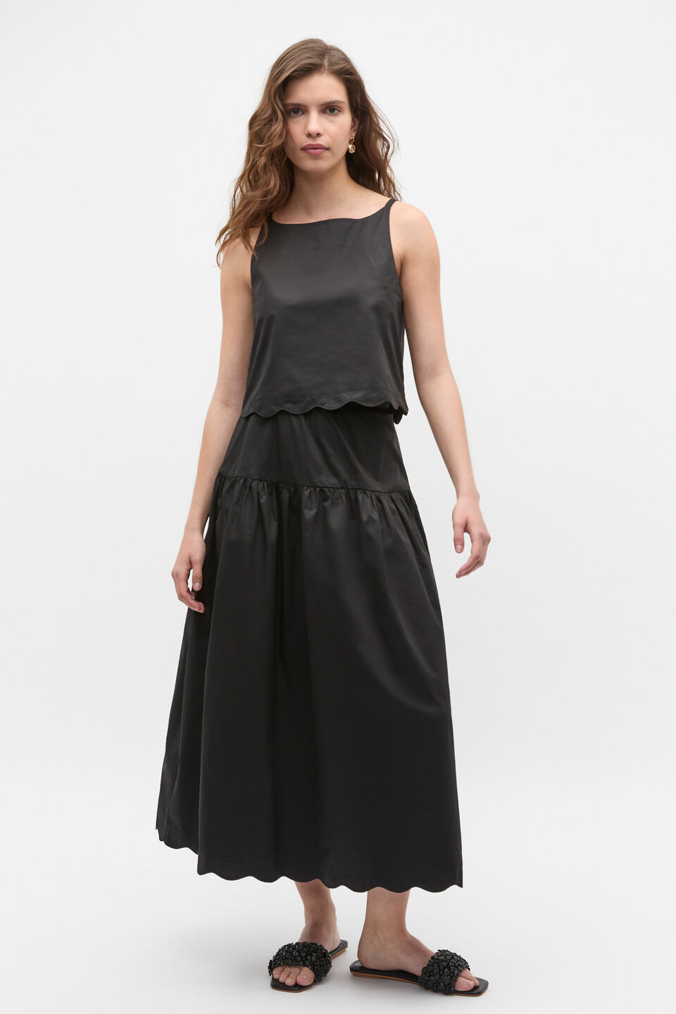 Poplin Scallop Skirt  Black