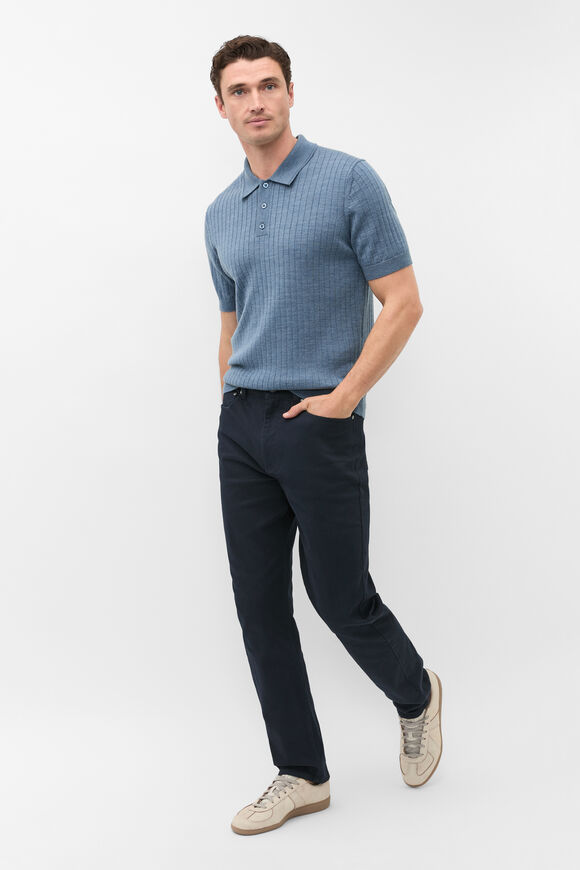 Short Sleeve Merino Knit Polo  Storm Blue  hi-res