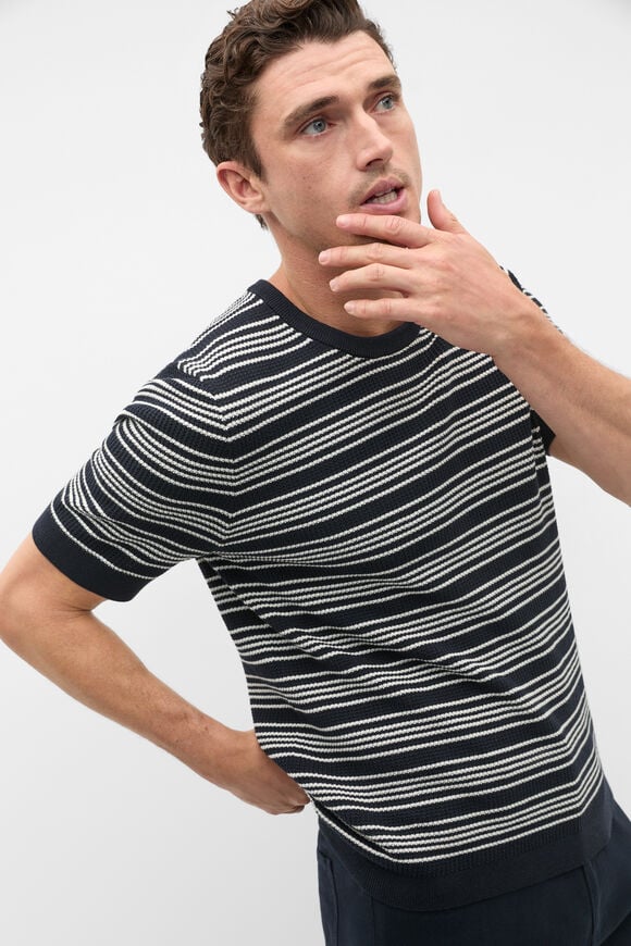 Jacquard Stripe Knit Tee  Midnight Blue  hi-res