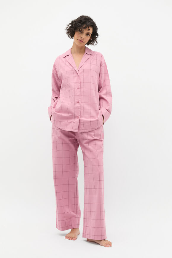 Flannelette Shirt and Pant PJ Set  Mauve  hi-res