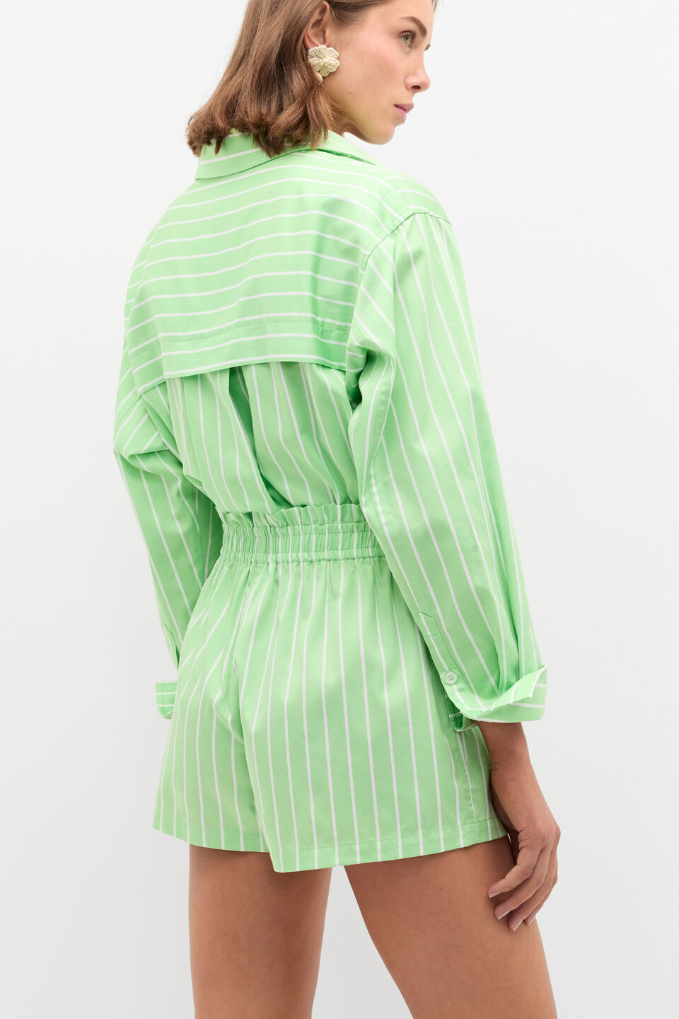 Cotton Stripe Short  Apple Green Stripe