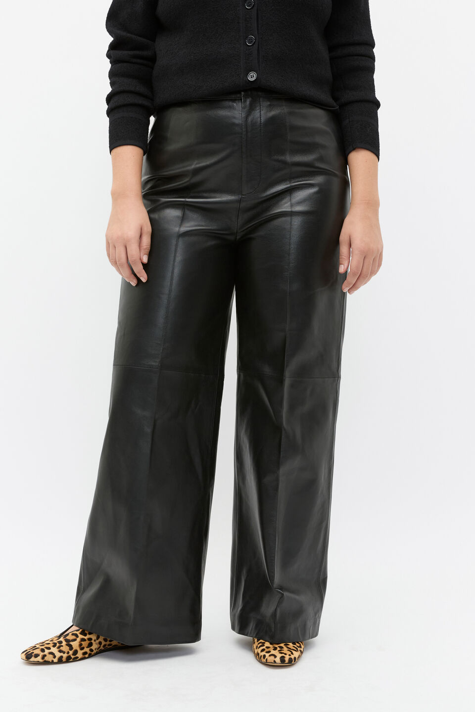 Leather High Rise Trouser  Black