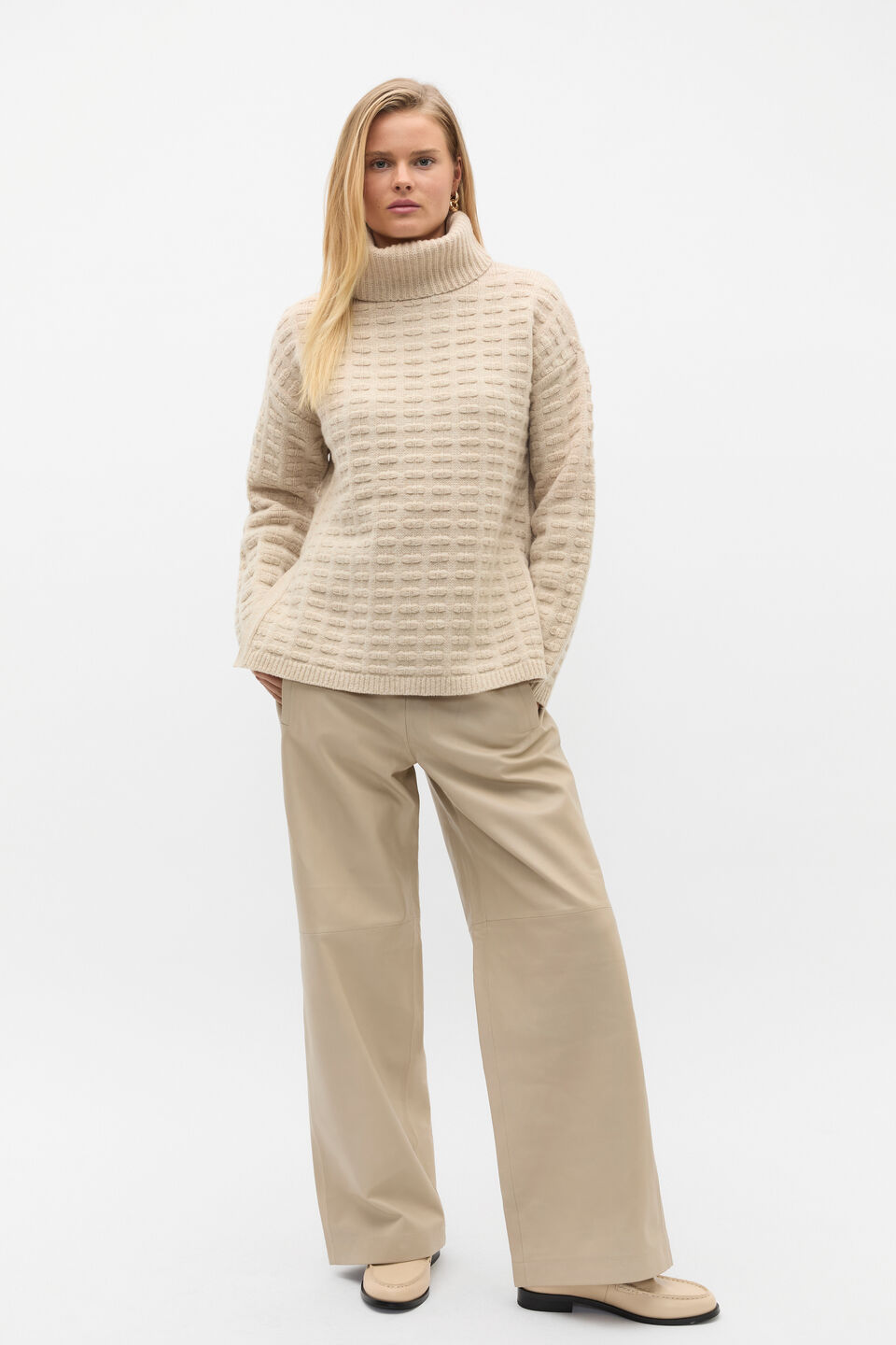 Leather Elasticated Pant  Latte