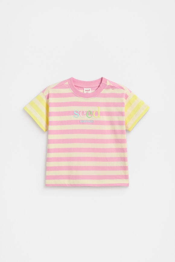 Stripe Colourblock Logo Tee  Candy Pink Stripe  hi-res