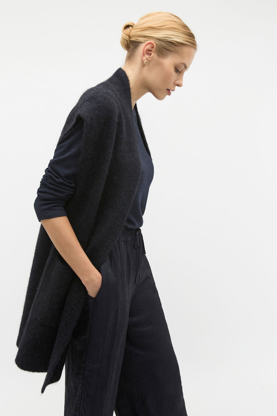 Rib Knit Mid Length Poncho  Twilight Blue