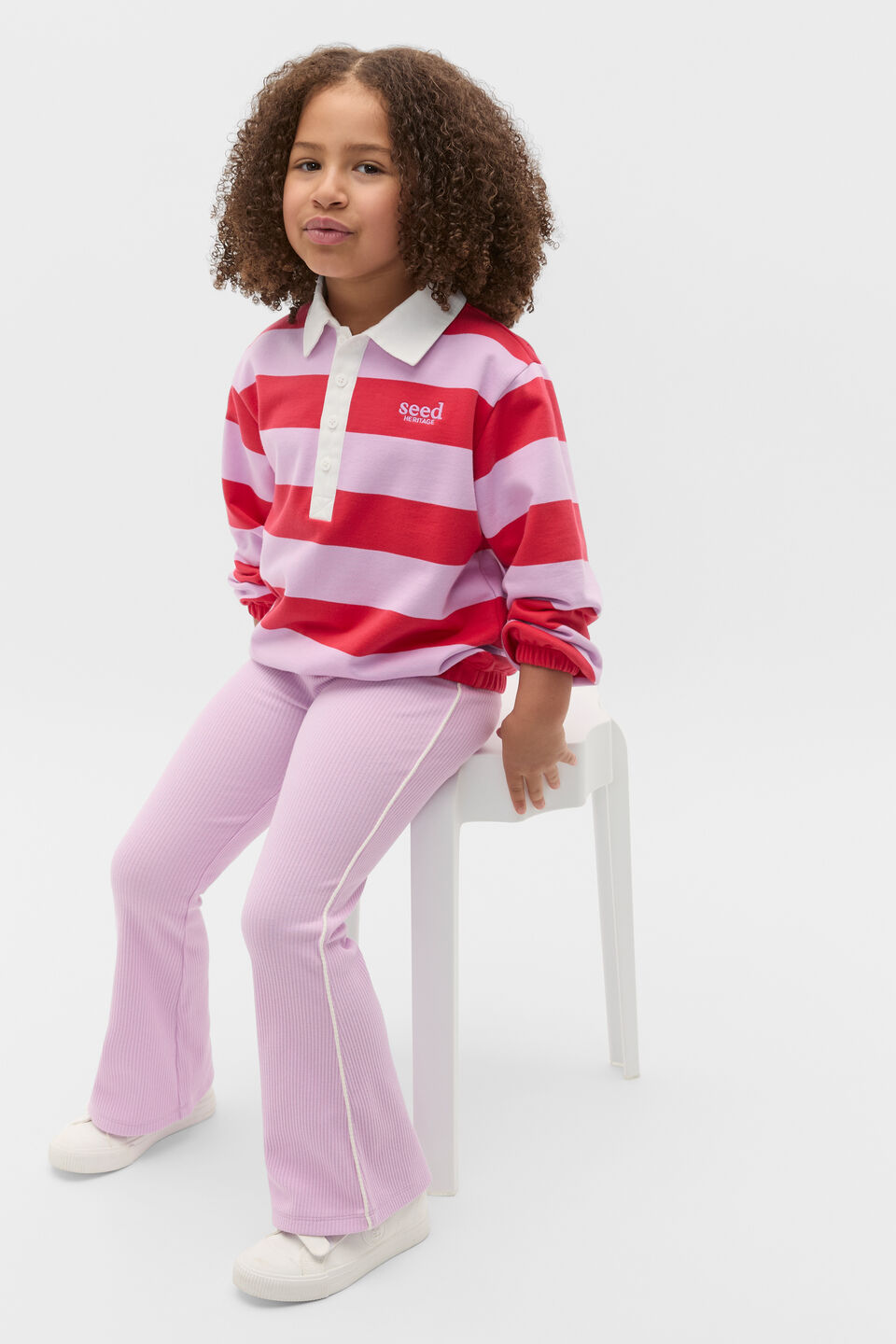 Striped Collar Logo Sweat  Chilli Red