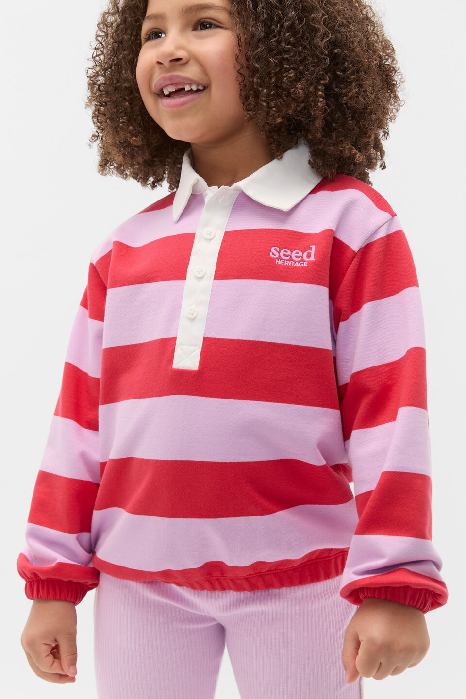 Striped Collar Logo Sweat  Chilli Red