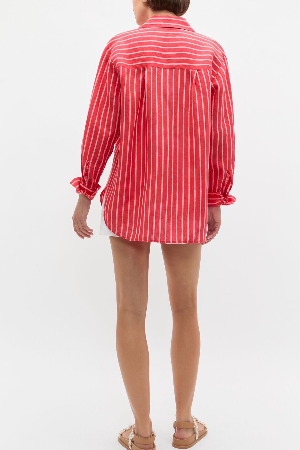 Linen Oversized Shirt  Electric Crimson Stripe