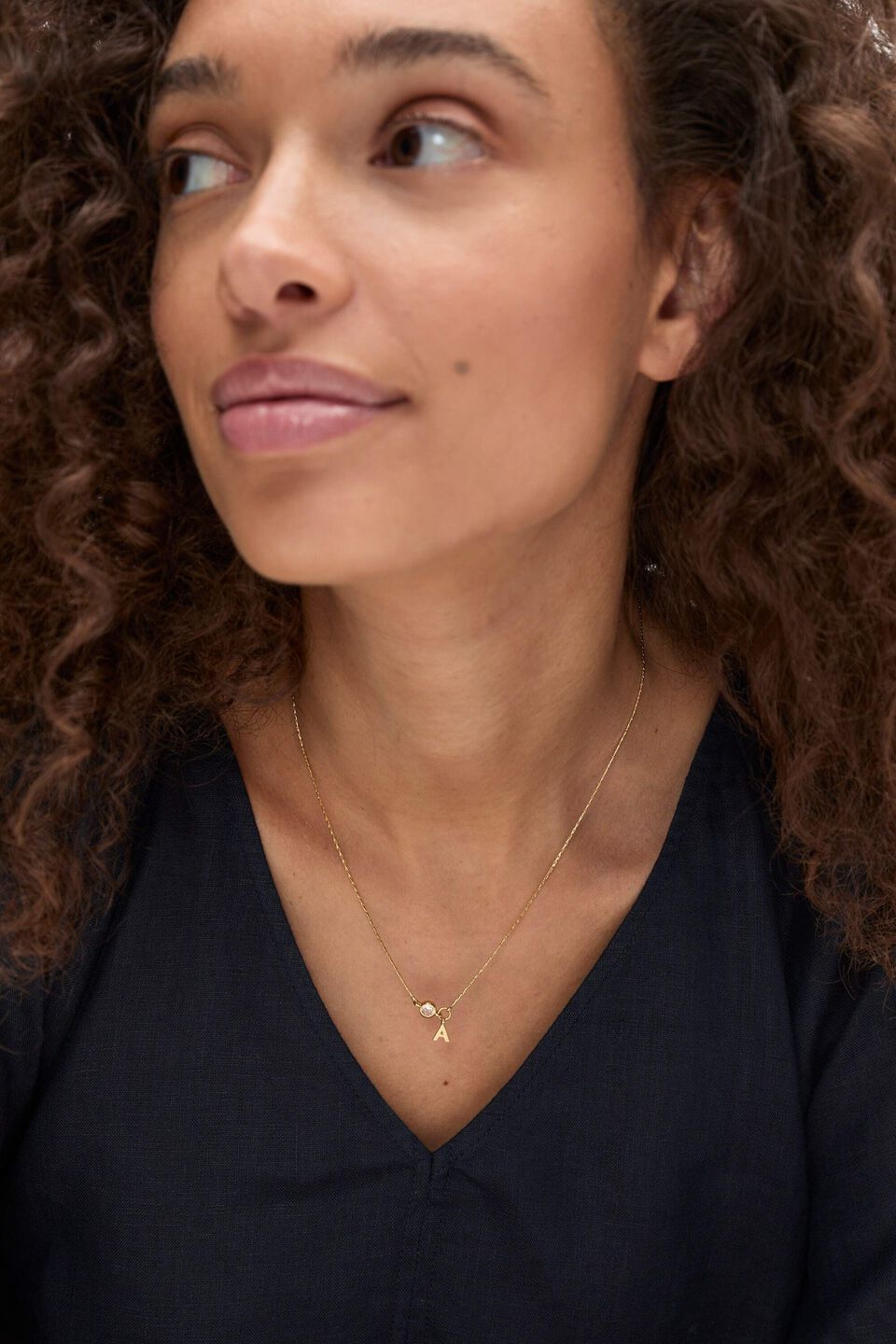 Stone Drop Initial Necklace  A