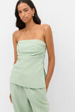 Linen Strapless Tuck Detail Top  Eucalyptus  hi-res