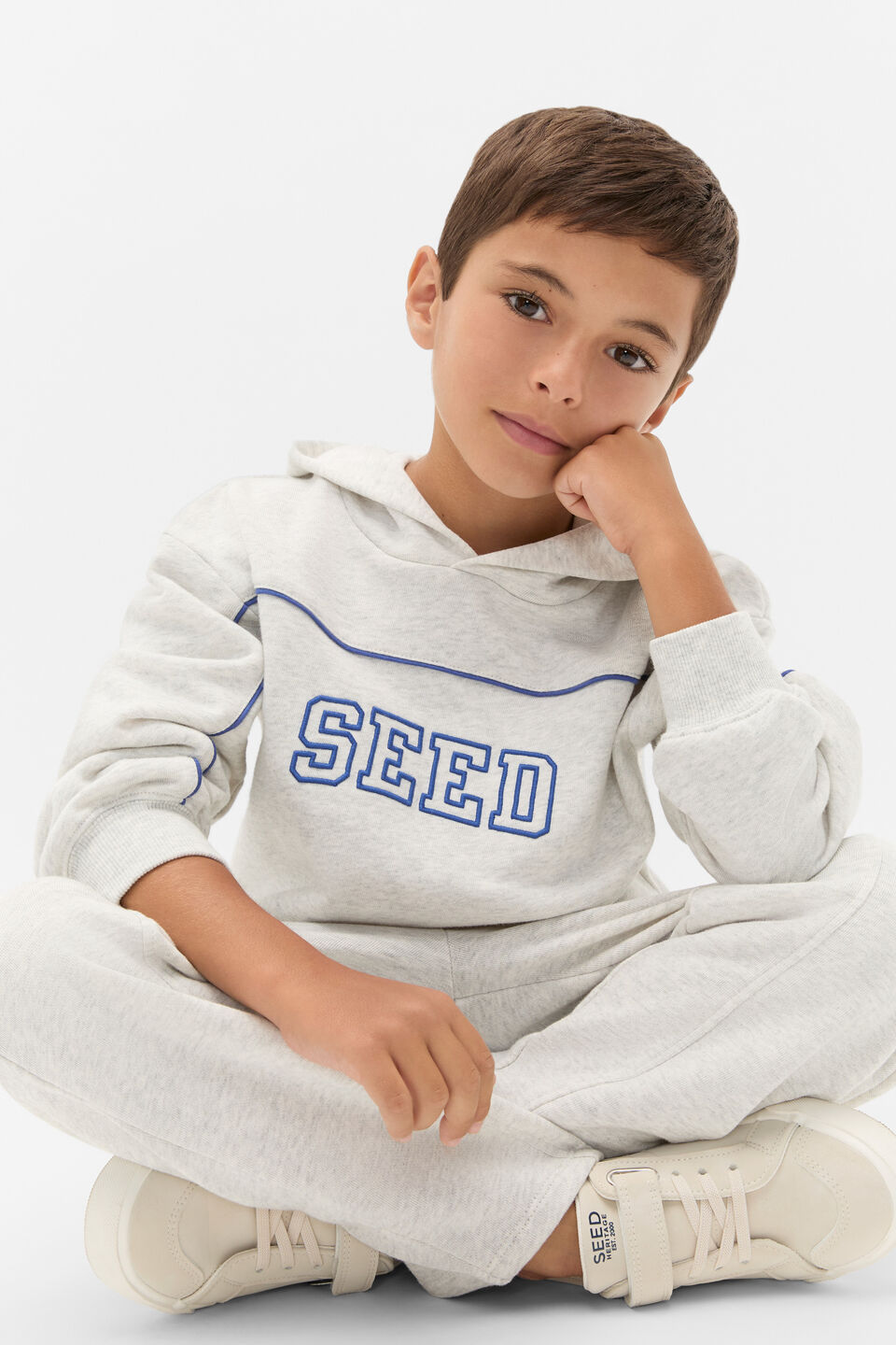 Piping Detail Hoodie  Light Grey Marle