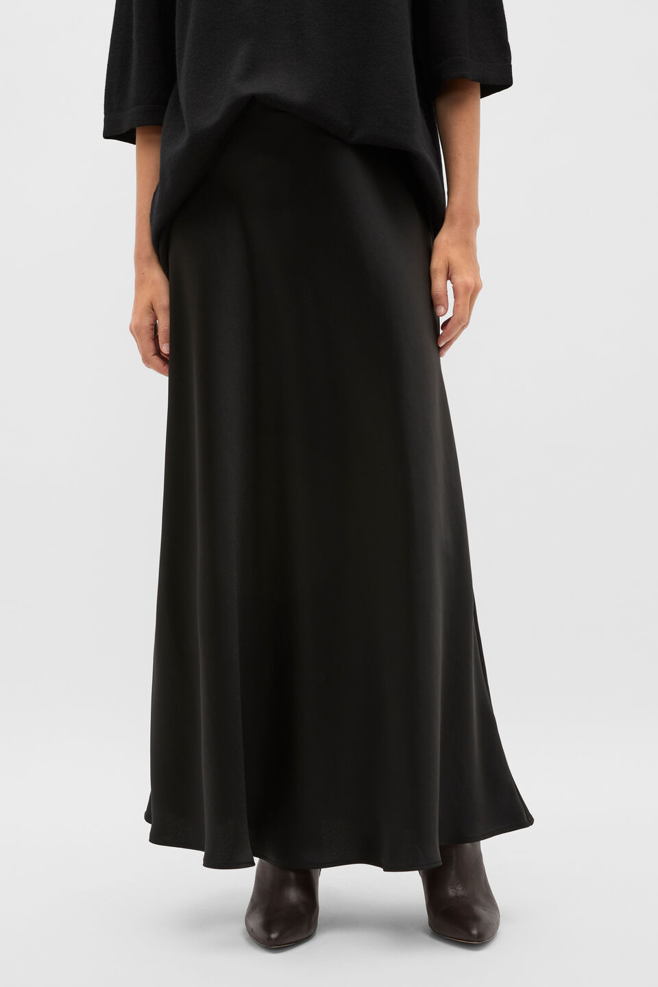 Satin Midi Skirt  Black
