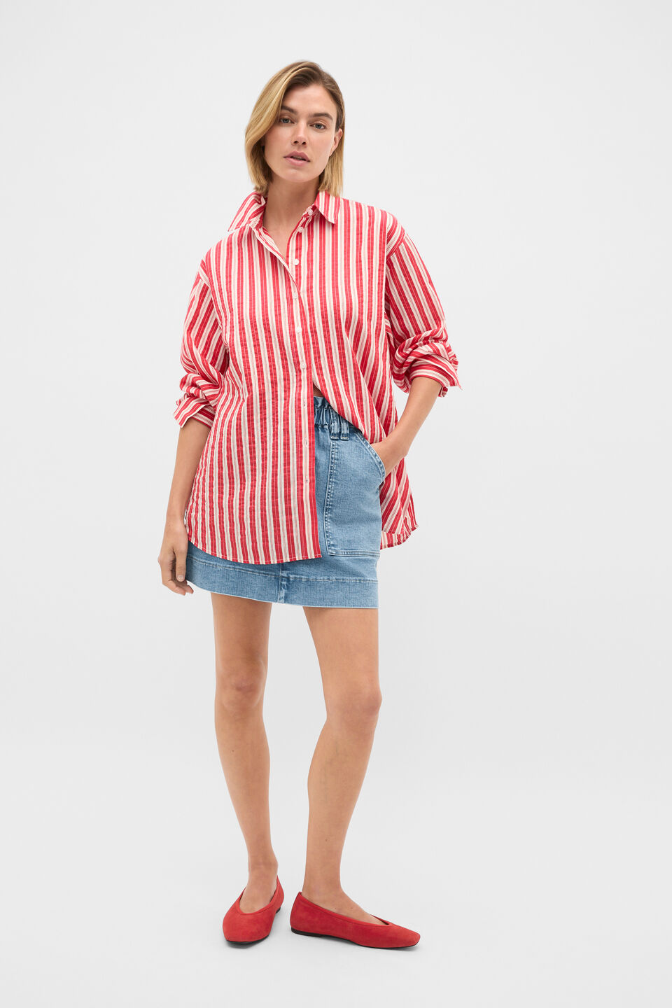 Denim Paperbag Mini Skirt  Mist Blue Wash