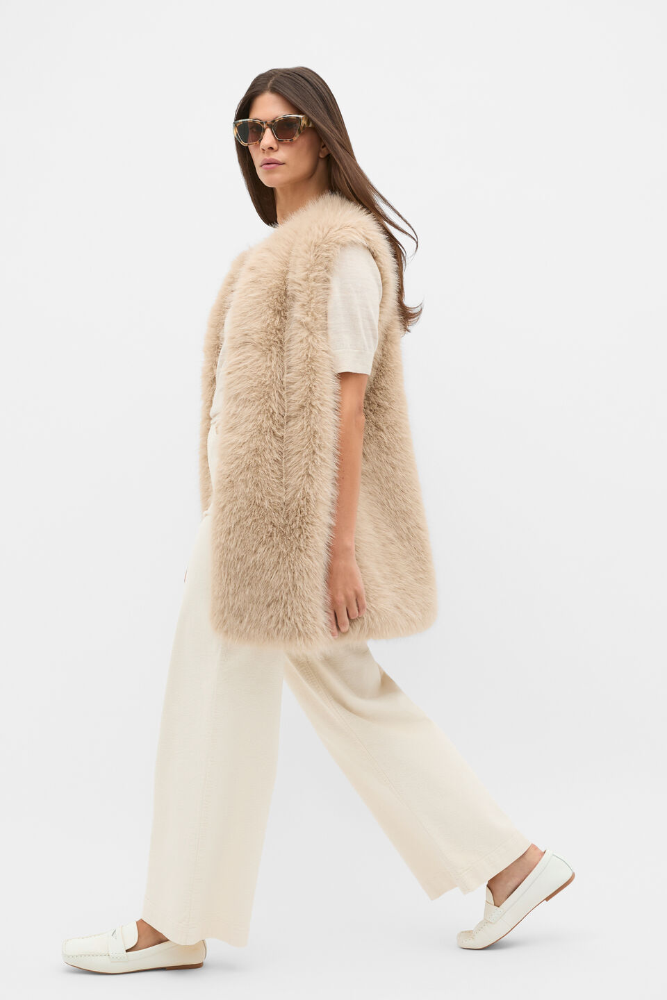 Faux Fur Gilet  Sandstone