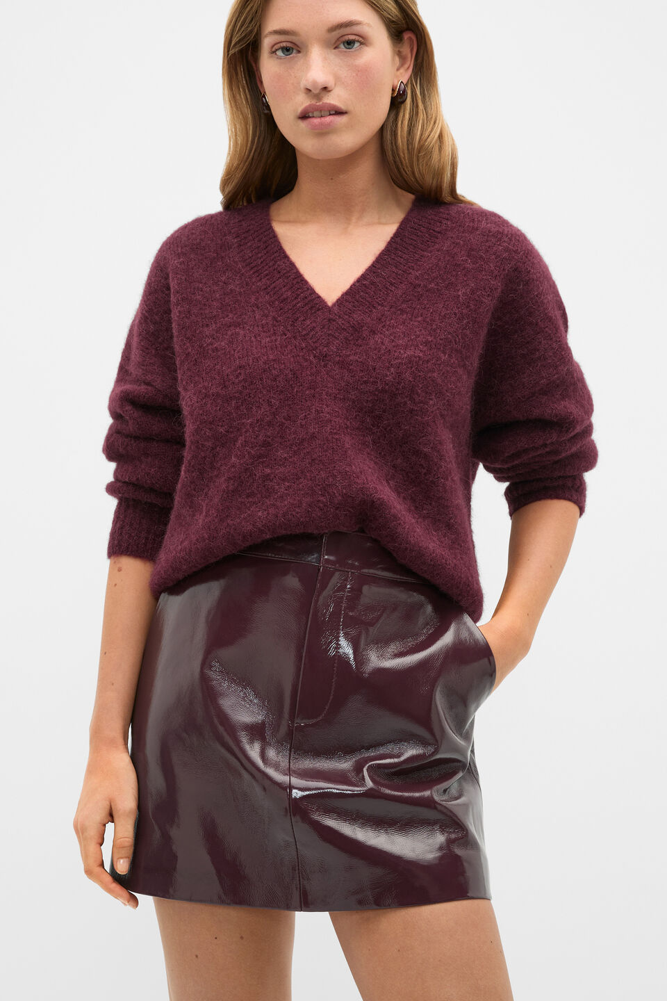 Patent Leather Mini Skirt  Plum Red