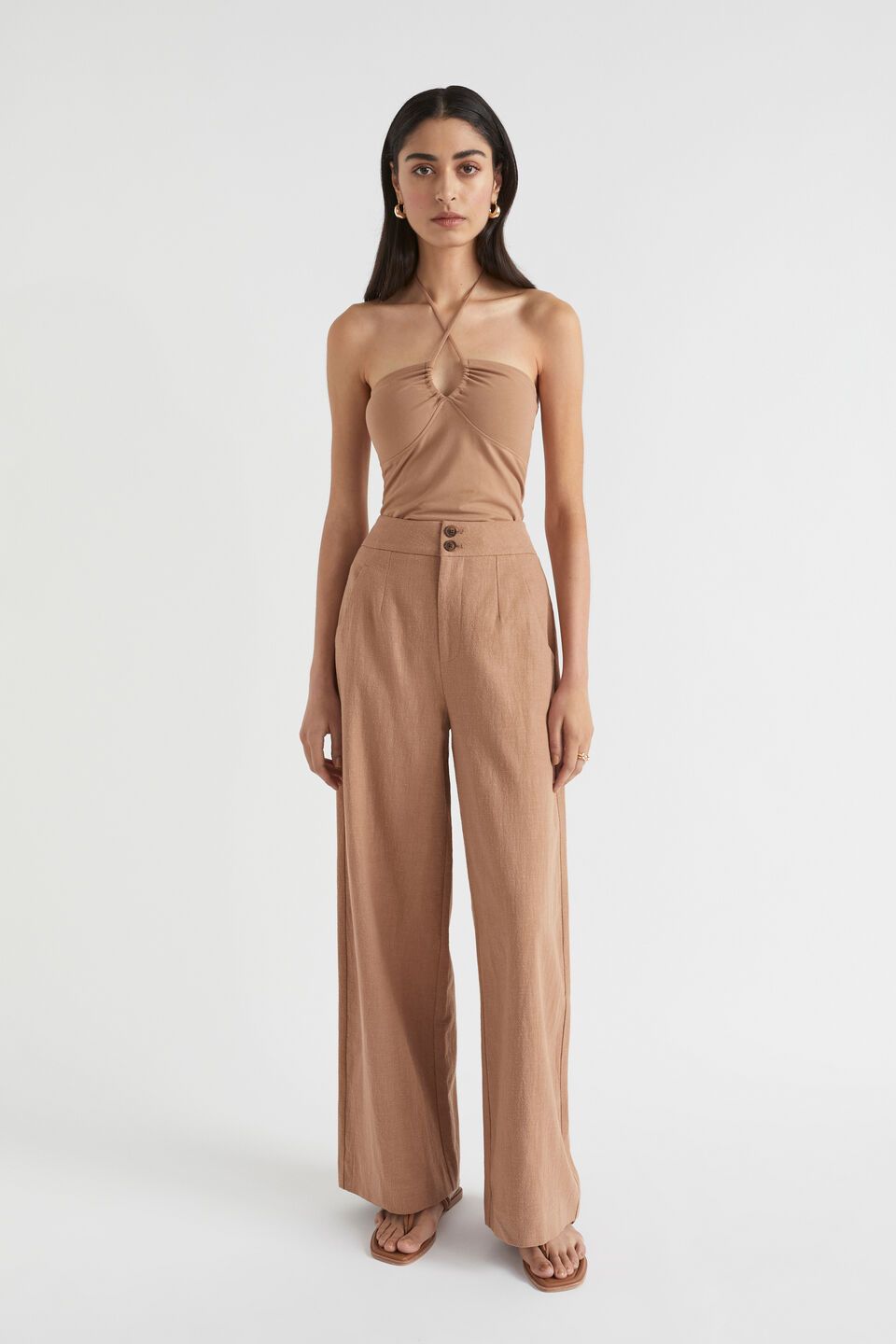 Halter Neck Tie Top  Auburn Brown