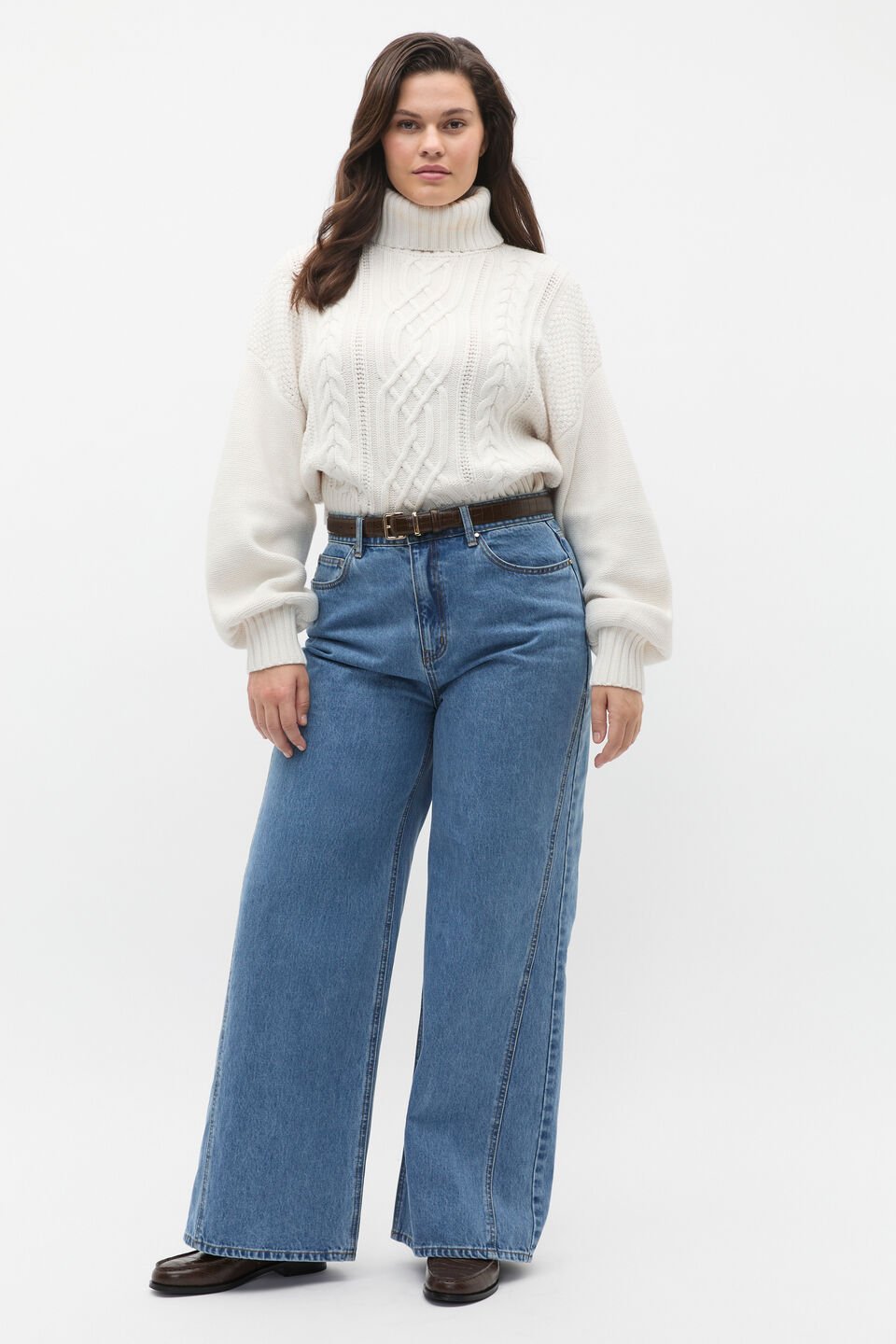 Cable Slouch Roll Neck Knit  Cloud Cream