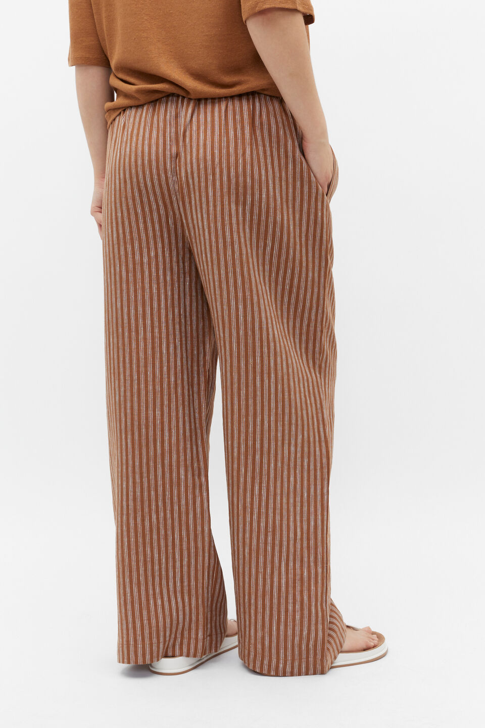 Core Linen Wide Leg Tie Pant  Cinnamon Spice Stripe