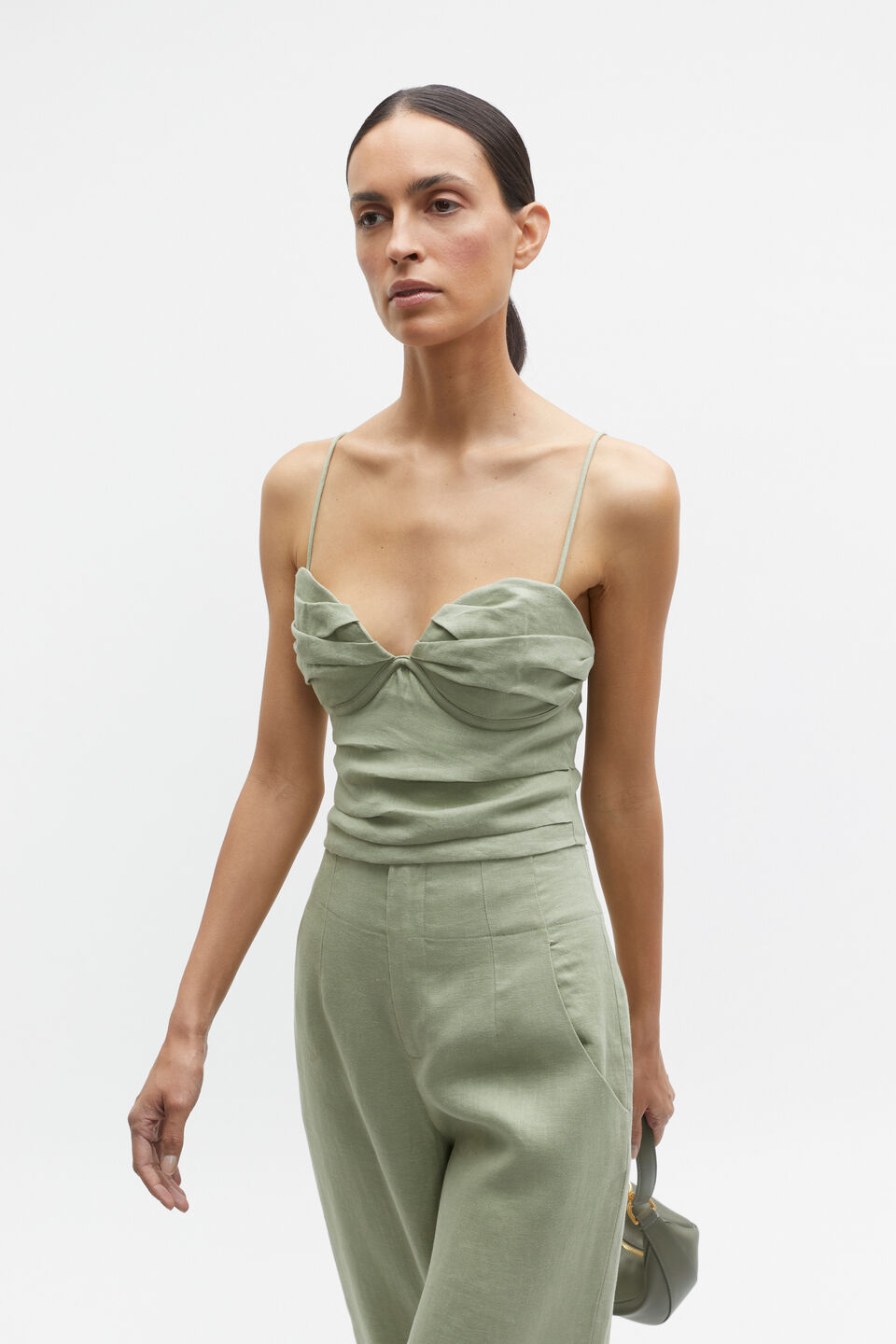 Linen Balconette Top  Pale Olive