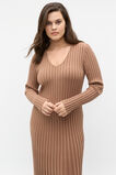 Pleated V Neck Knit Dress  Amaretto  hi-res