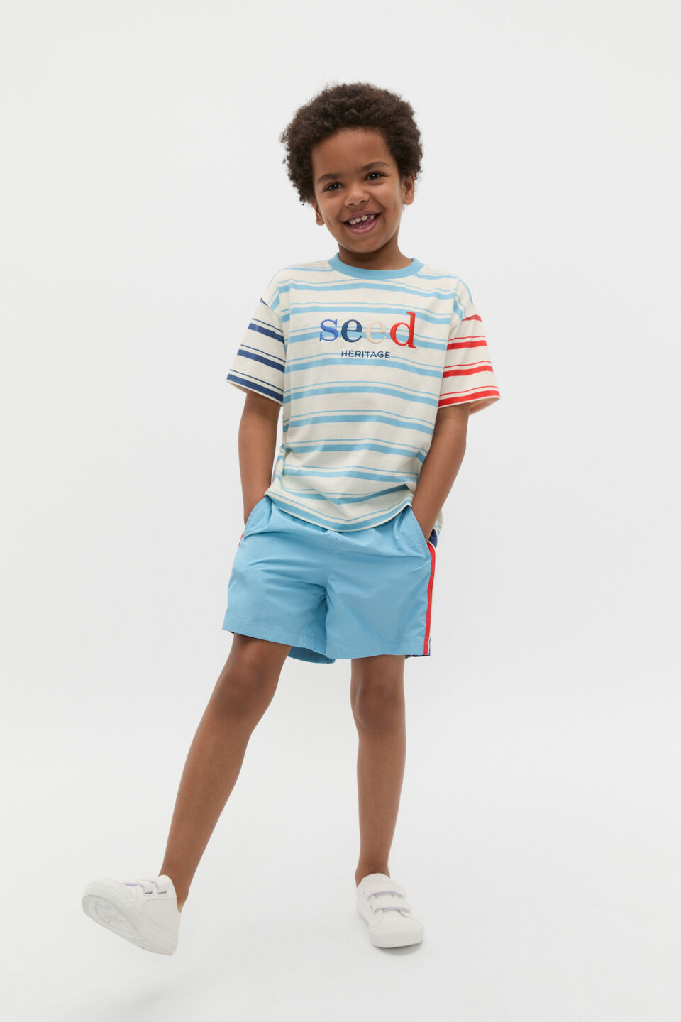 Variegated Stripe Logo Tee  Multi Stripe